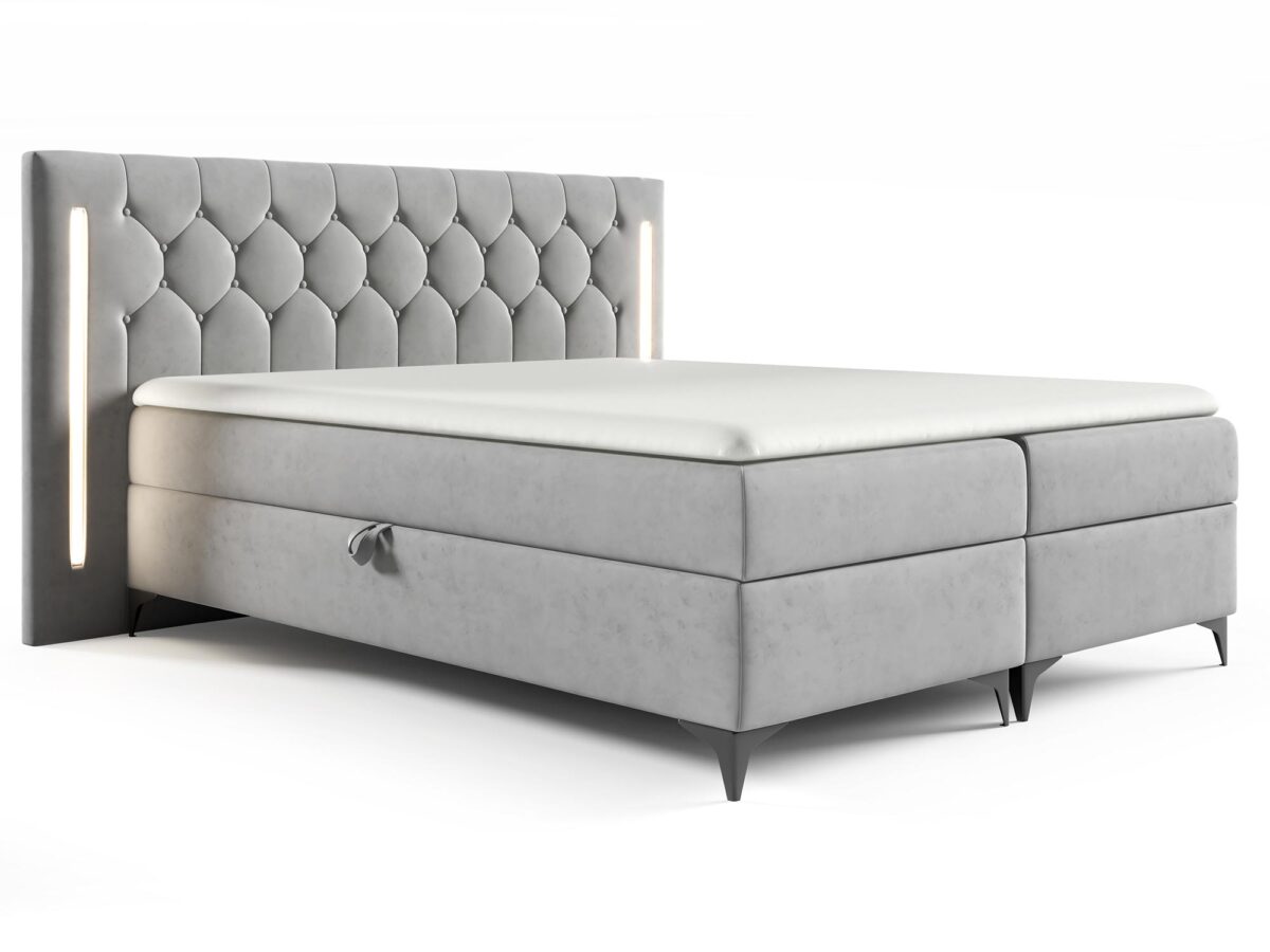 Pikowane Łóżko Kontynentalne Virelia z Oświetleniem LED