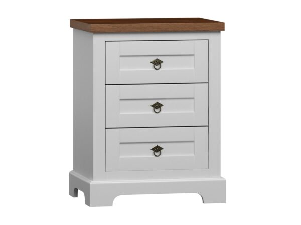 Szafka nocna z trzema szufladami w stylu prowansalskim z drewnianym blatem