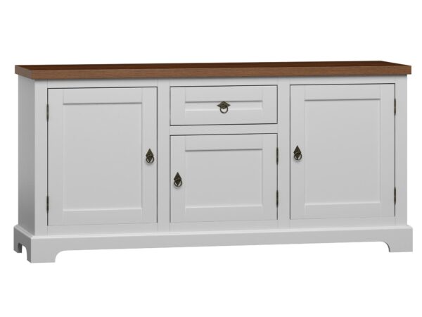 Komoda biała z trzema szufladami i drewnianym blatem, styl angielski