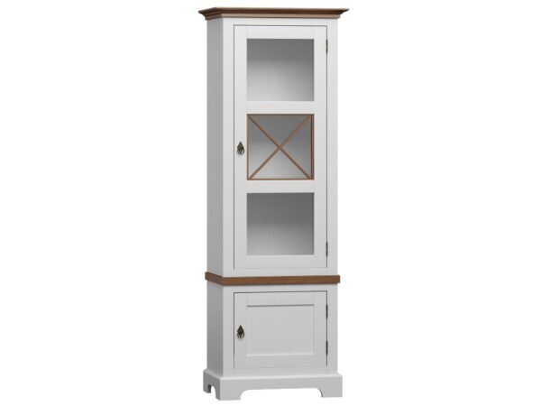 Pojedyncza witryna z białym korpusem i szufladą w stylu rustykalnym