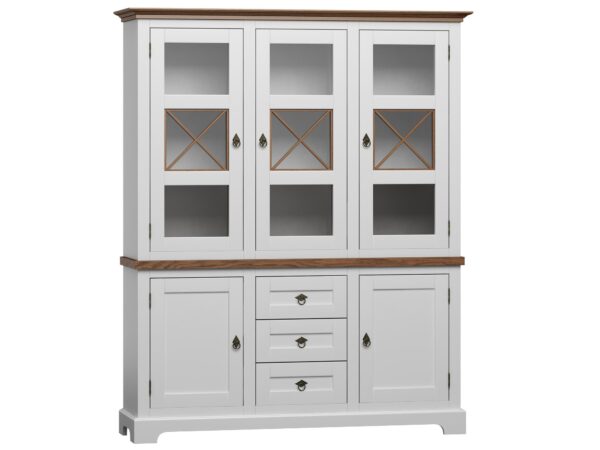 Kredens z przeszklonymi drzwiczkami w stylu klasycznym z białym korpusem