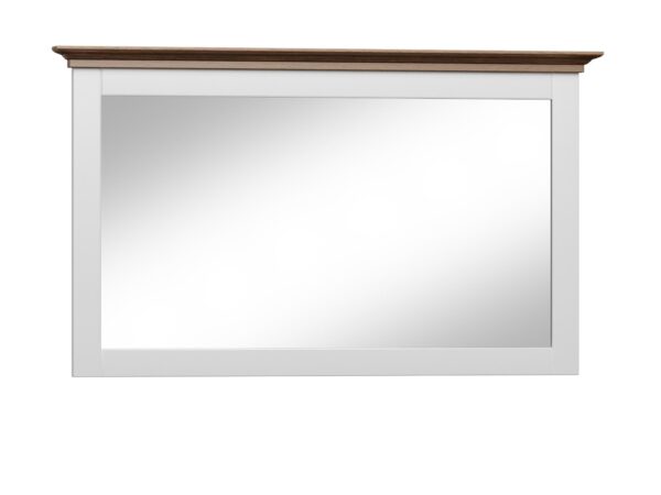 Lustro ścienne w drewnianej ramie z wąskim gzymsem i klasycznym wykończeniem