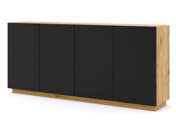 Minimalistyczna komoda w kolorze czarnym z dębowym blatem
