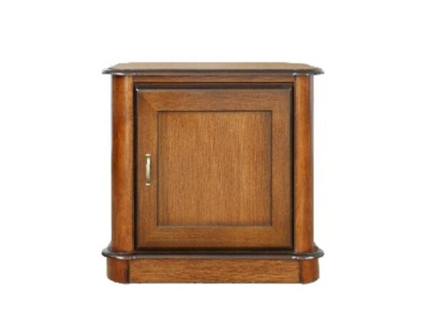 Komoda narożna z drewna z zaokrąglonym frontem i drzwiczkami