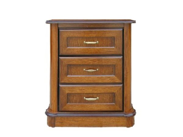 Komoda drewniana z trzema szufladami i ozdobnymi uchwytami