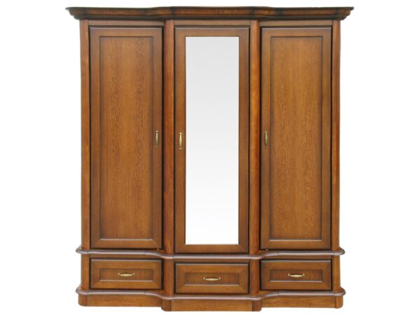 Drewniana trzydrzwiowa szafa z lustrem w stylu klasycznym