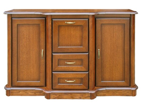 Drewniana komoda z szufladami i szafkami w stylu tradycyjnym