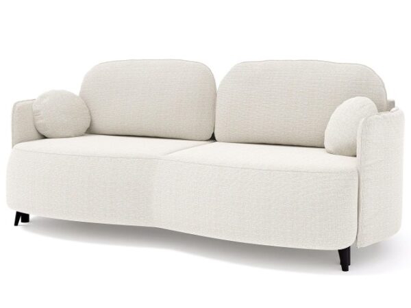 Sofa kremowa z miękkim siedziskiem i obłymi bokami do eleganckiego wnętrza