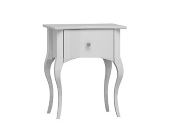 Biała szafka nocna z szufladą i giętymi nogami w stylu prowansalskim