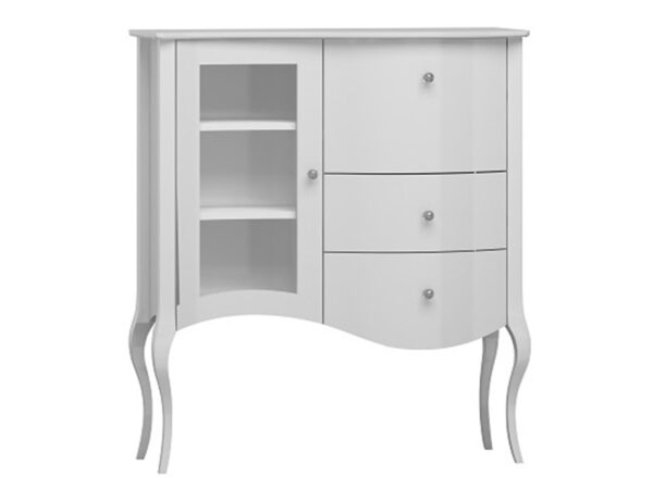 Biała komoda z przeszkleniem i szufladami w stylu prowansalskim