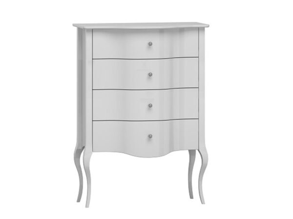 Biały kredens z czarnymi krzesłami w nowoczesnym salonie z ciemną ścianą