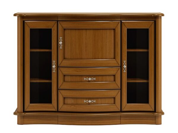 Komoda z przeszklonymi drzwiczkami i trzema środkowymi szufladami