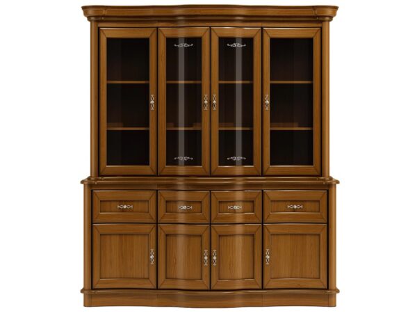 Witryna czterodrzwiowa z szufladami i klasycznymi zdobieniami