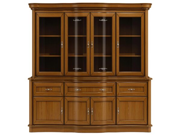 Przeszklona witryna z czterema drzwiczkami i dolnymi szafkami