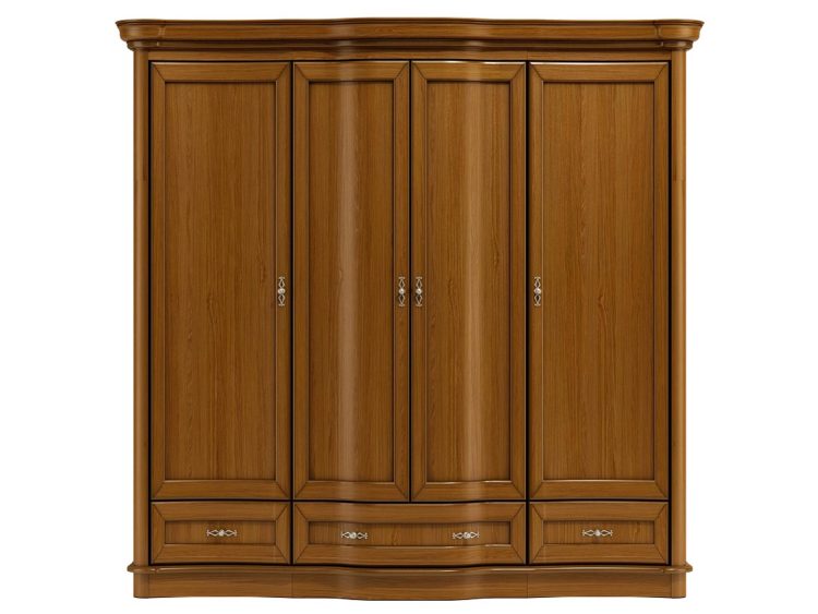 Duża szafa czterodrzwiowa z dolnymi szufladami i ozdobnymi uchwytami