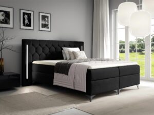 miniaturka Pikowane Łóżko Kontynentalne Virelia z Oświetleniem LED