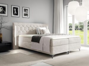 miniaturka Pikowane Łóżko Kontynentalne Virelia z Oświetleniem LED