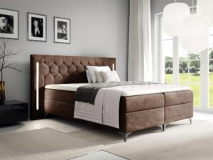 miniaturka Pikowane Łóżko Kontynentalne Virelia z Oświetleniem LED