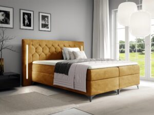 miniaturka Pikowane Łóżko Kontynentalne Virelia z Oświetleniem LED