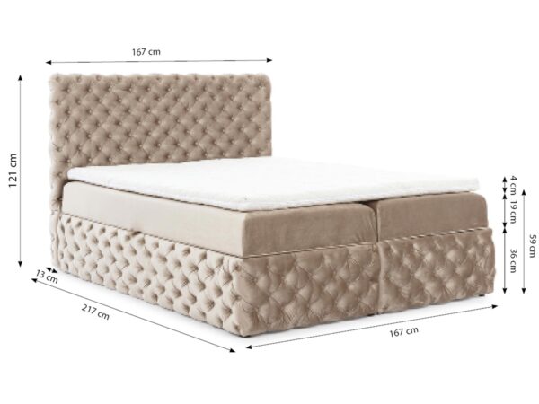 Beżowe łóżko z technicznym wymiarem i prostą formą w stylu użytkowym