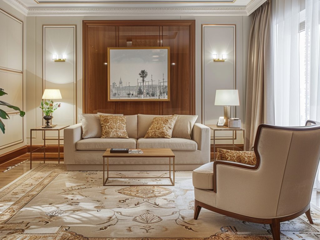 Klasyczny zestaw wypoczynkowy w luksusowym salonie