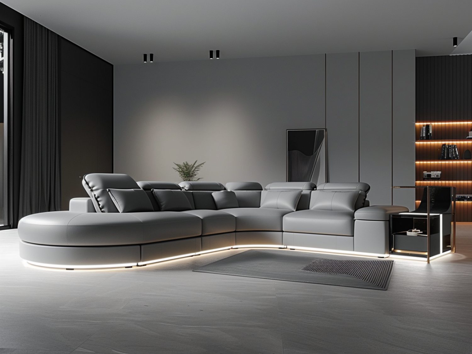 Duży skórzany narożnik szary z funkcją relaksu do nowoczesnego salonu