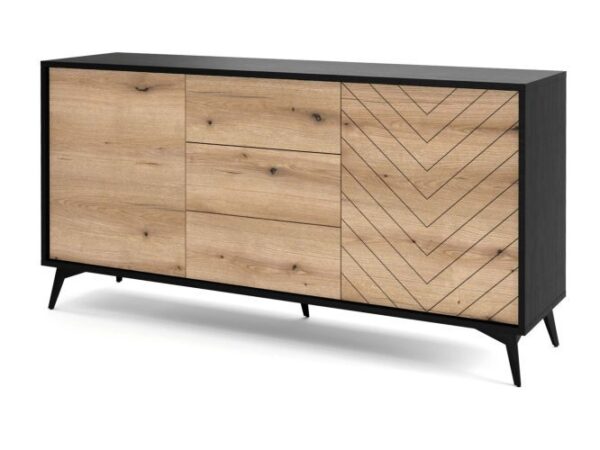 Czarno-drewniana szafka RTV z podwójnym frontem – styl industrialny