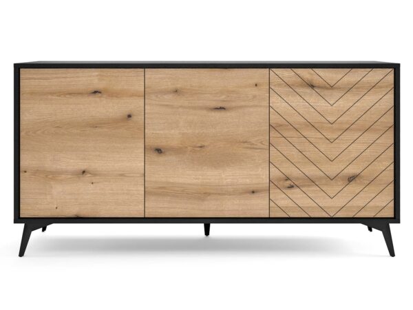 Komoda z czarną ramą i wzorem jodełk