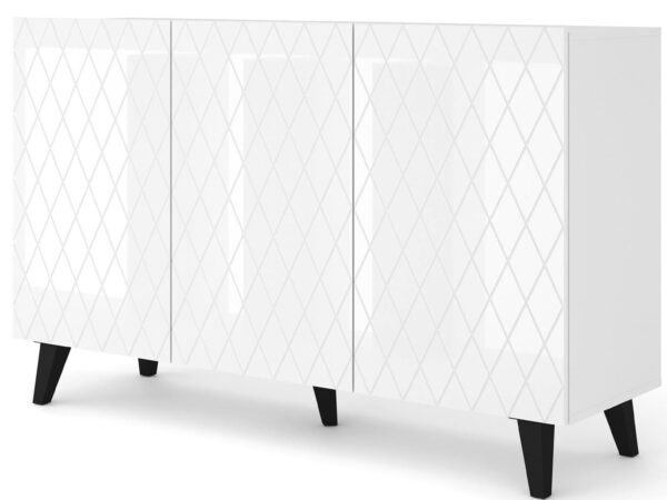 Biała szafka z ryflowanym frontem w stylu glamour