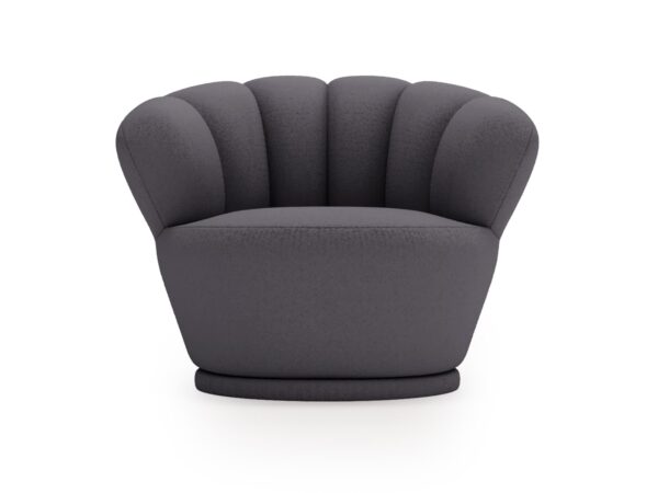 Antracytowy fotel tapicerowany w stylu muszli