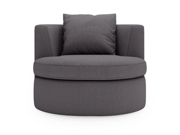 Grafitowy fotel obrotowy okrągły tapicerowany z poduszką dekoracyjną