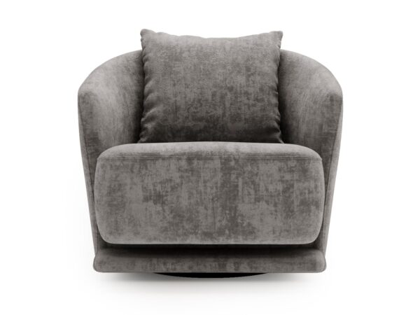 Szary fotel tapicerowany w stylu nowoczesnym z poduszką