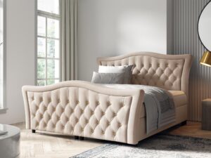 miniaturka Łóżko Tapicerowane Belmondo z Falistym Zagłówkiem