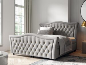 miniaturka Łóżko Tapicerowane Belmondo z Falistym Zagłówkiem