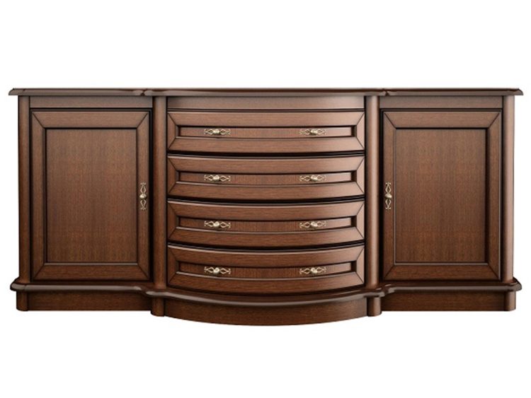 Szafa z zaokrąglonym bokiem i szufladami w klasycznym stylu