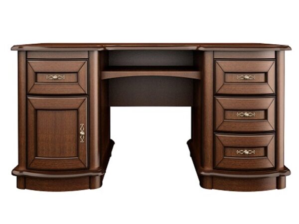 Drewniane biurko z szafkami bocznymi i szufladami