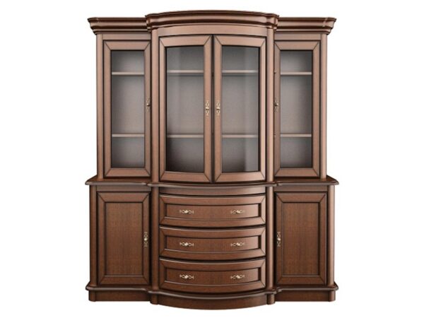 Elegancka witryna z szufladami i przeszklonymi drzwiami