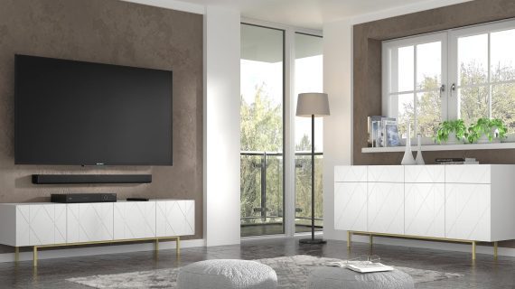 miniaturka Stojąca Szafka RTV Livio z Złotymi Nóżkami