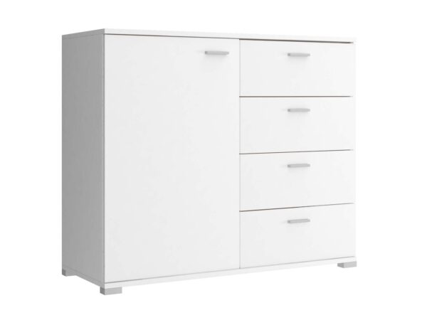 Komoda nowoczesna biała z czterema szufladami i szerokim blatem