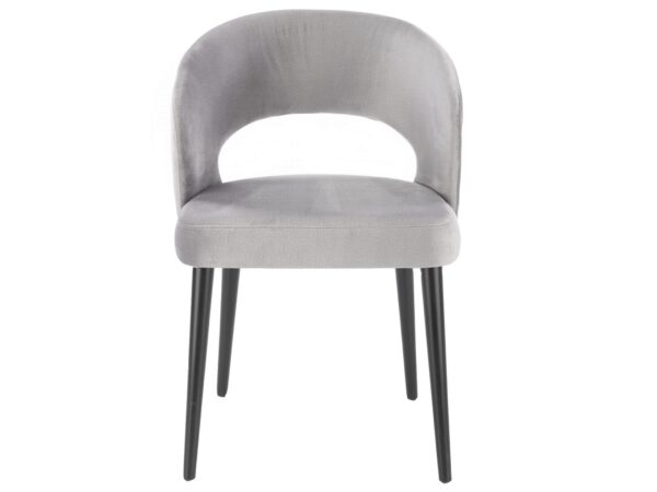 Krzesło tapicerowane w jasnoszarym welurze z czarnymi nogami
