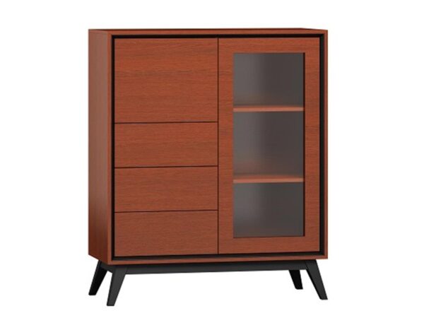 Komoda z czteroma szufladami i przeszkloną witryną w stylu modern