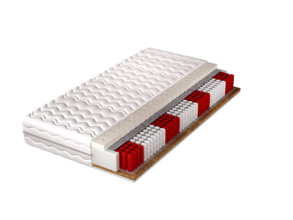 Materac kieszeniowy z czerwonymi i białymi sprężynami 7 stref twardości