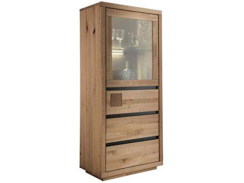 Drewniana witryna z jednym frontem przeszklonym – widok z boku