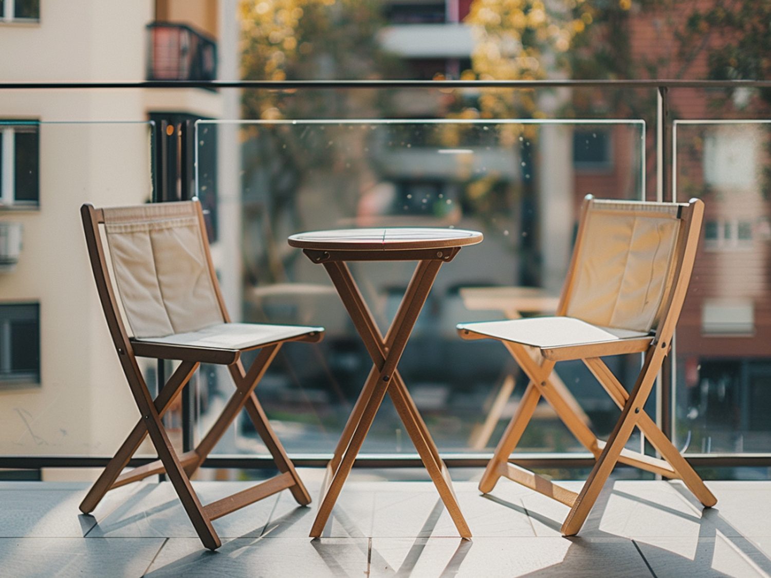 Balkonowy zestaw mebli ogrodowych z litego drewna w stylu skandynawskim