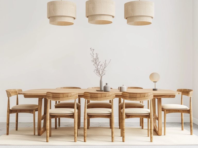 Drewniany stół jadalniany z ośmioma krzesłami w stylu skandynawskim