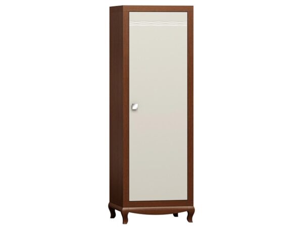 Wąska witryna z przeszklonym frontem i drewnianą ramą