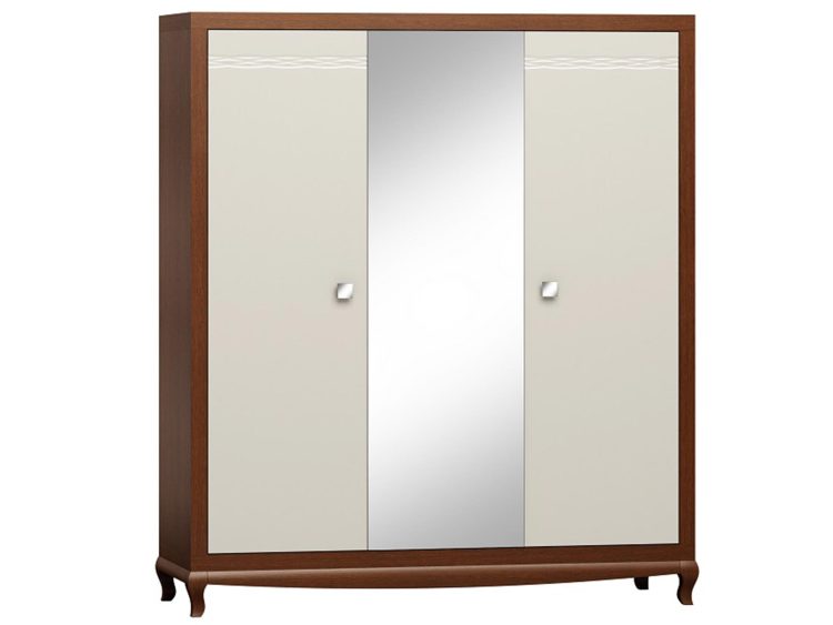 Szafa z lustrzanym frontem i białymi drzwiami