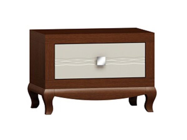 Klasyczna szafka nocna z giętymi nogami i białym frontem szuflady