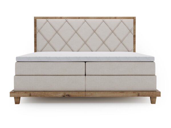 Łóżko z wysokim wezgłowiem i pojemnikiem na pościel – beż