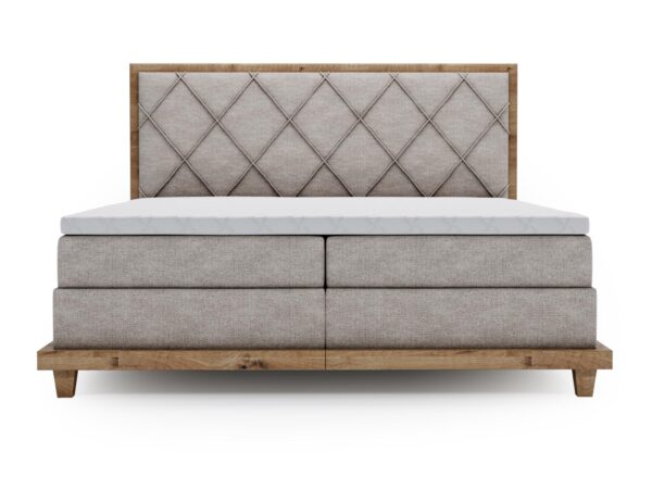 Front łóżka z wezgłowiem pikowanym w kolorze beżowym